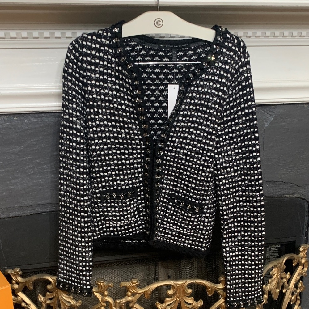 White House Black Market Black & White Tweed Cropped Jacket
